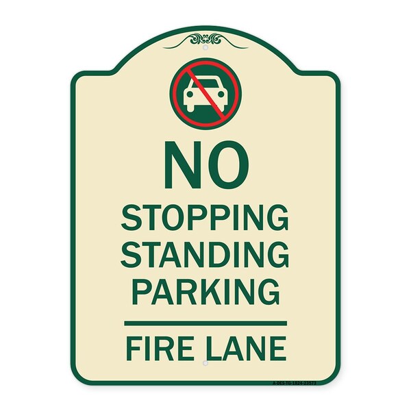 No Stopping Standing Fire Lane W/ Graphic Heavy-Gauge Aluminum Sign, 24" x 18", TG-1824-23573